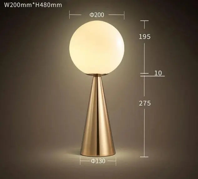 Kegel Table Lamp Metal & Glass E27 — Gold Base / White