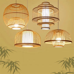 Bamboo Pendant Light E27 Dome Round or Lantern 8 Sizes