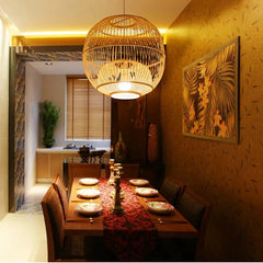 Bamboo Pendant Light E27 Dome Round or Lantern 8 Sizes