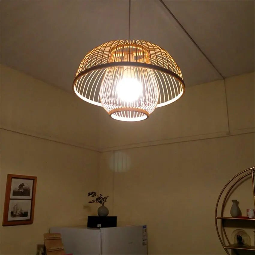 Bamboo Pendant Light E27 Dome Round or Lantern 8 Sizes