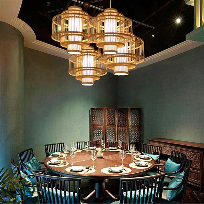 Bamboo Pendant Light E27 Dome Round or Lantern 8 Sizes