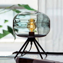 Glasdom Table Lamp Glass Dome Iron Tripod E27 Cyan Brown