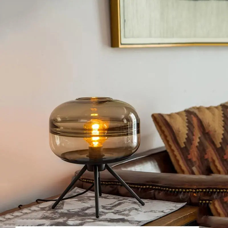 Glasdom Table Lamp Glass Dome Iron Tripod E27 Cyan Brown