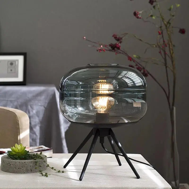 Glasdom Table Lamp Glass Dome Iron Tripod E27 Cyan Brown