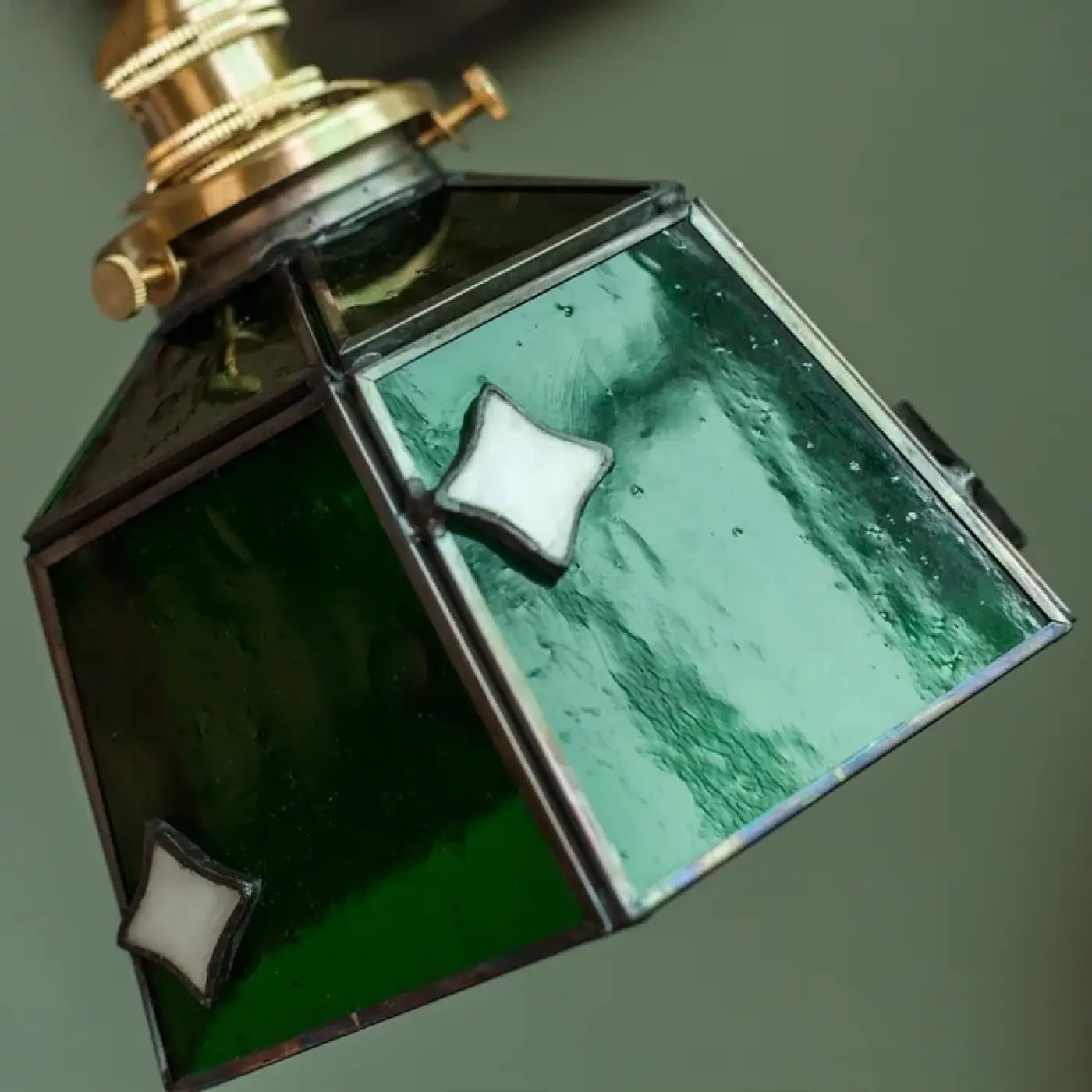 Art Deco Green Glass Copper Metal Pendant Light E14 LED 4W