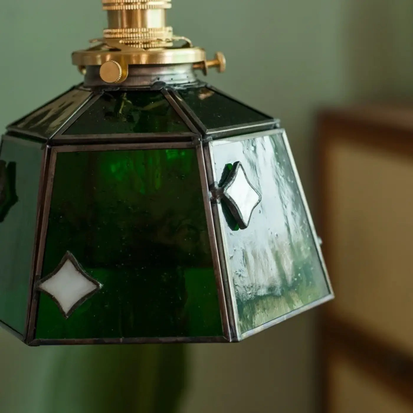 Art Deco Green Glass Copper Metal Pendant Light E14 LED 4W