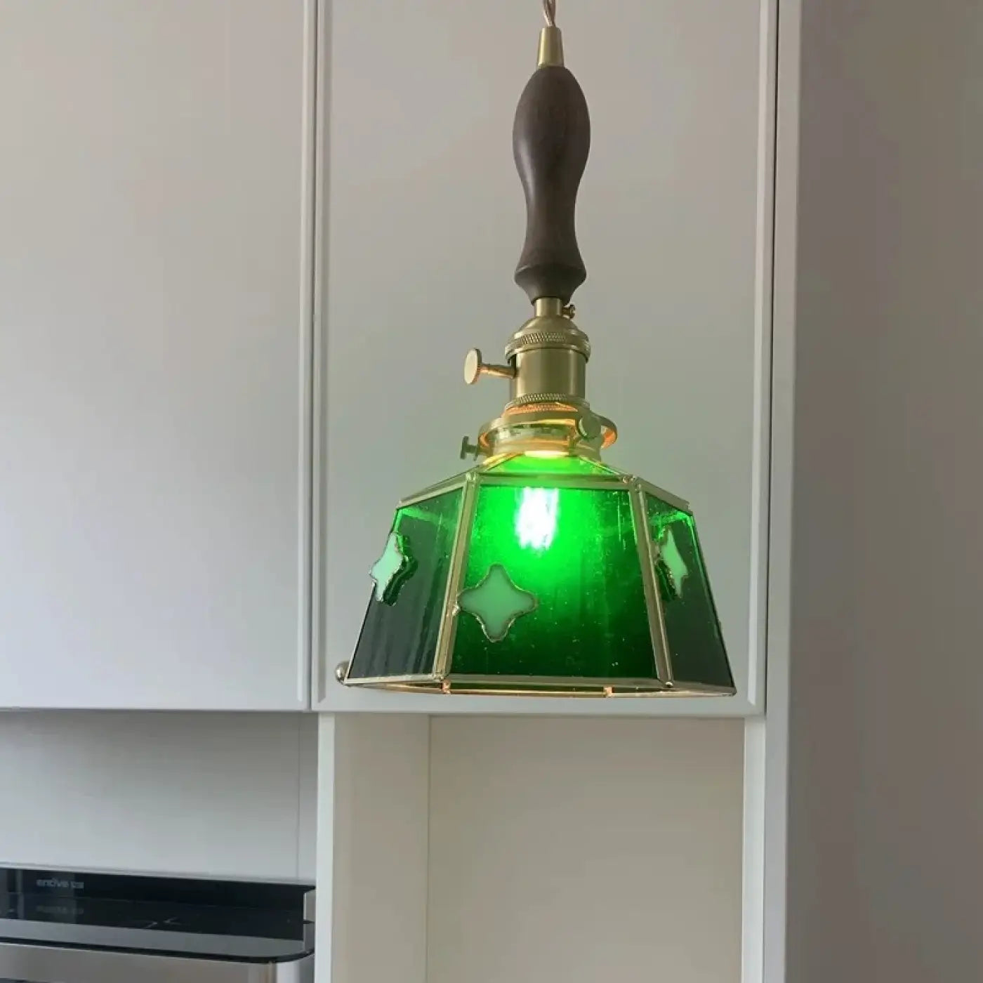 Art Deco Green Glass Copper Metal Pendant Light E14 LED 4W