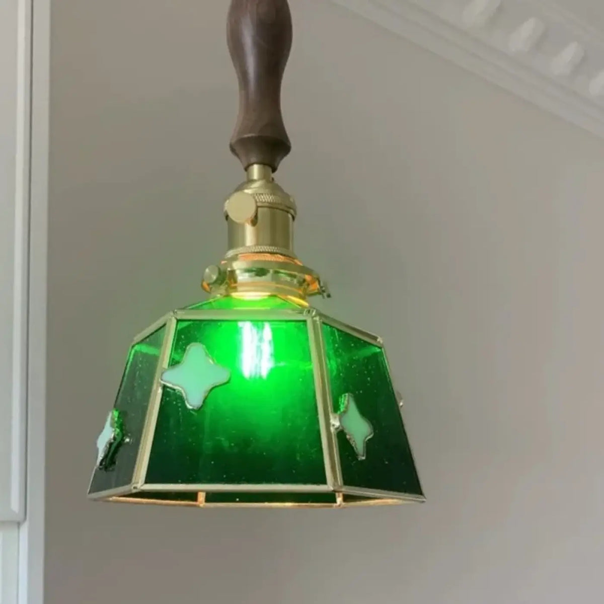 Art Deco Green Glass Copper Metal Pendant Light E14 LED 4W