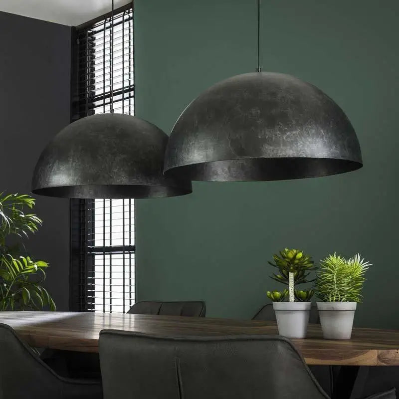 Industrial Saucer Pendant Light 2 Charcoal Metal Shades E27 W142cm