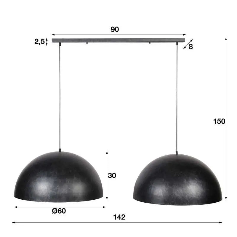 Industrial Saucer Pendant Light 2 Charcoal Metal Shades E27 W142cm