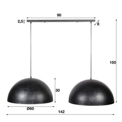 Industrial Saucer Pendant Light 2 Charcoal Metal Shades E27 W142cm
