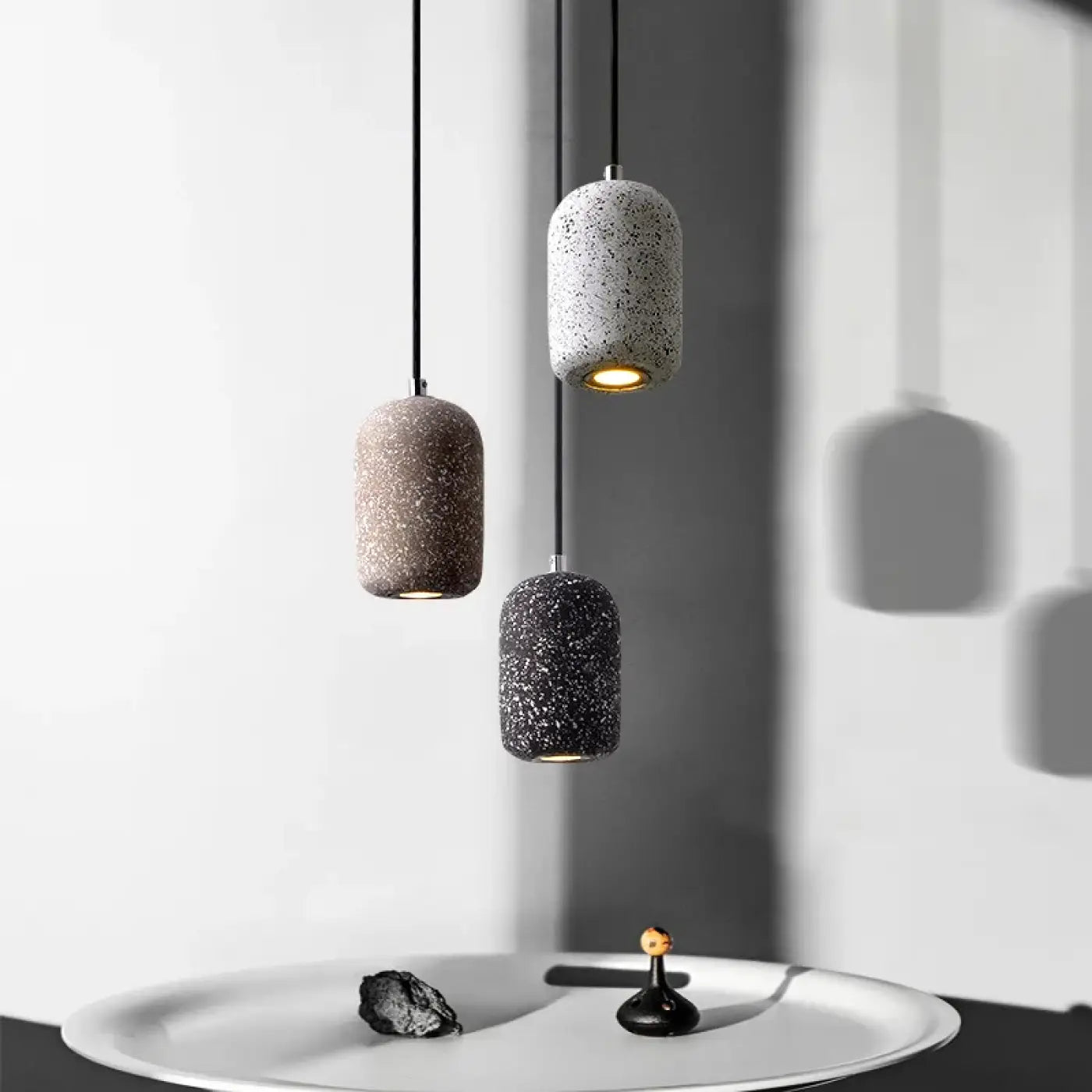 Terrazzo Cylinder Pendant Light Stone Metal E27 Black White Grey