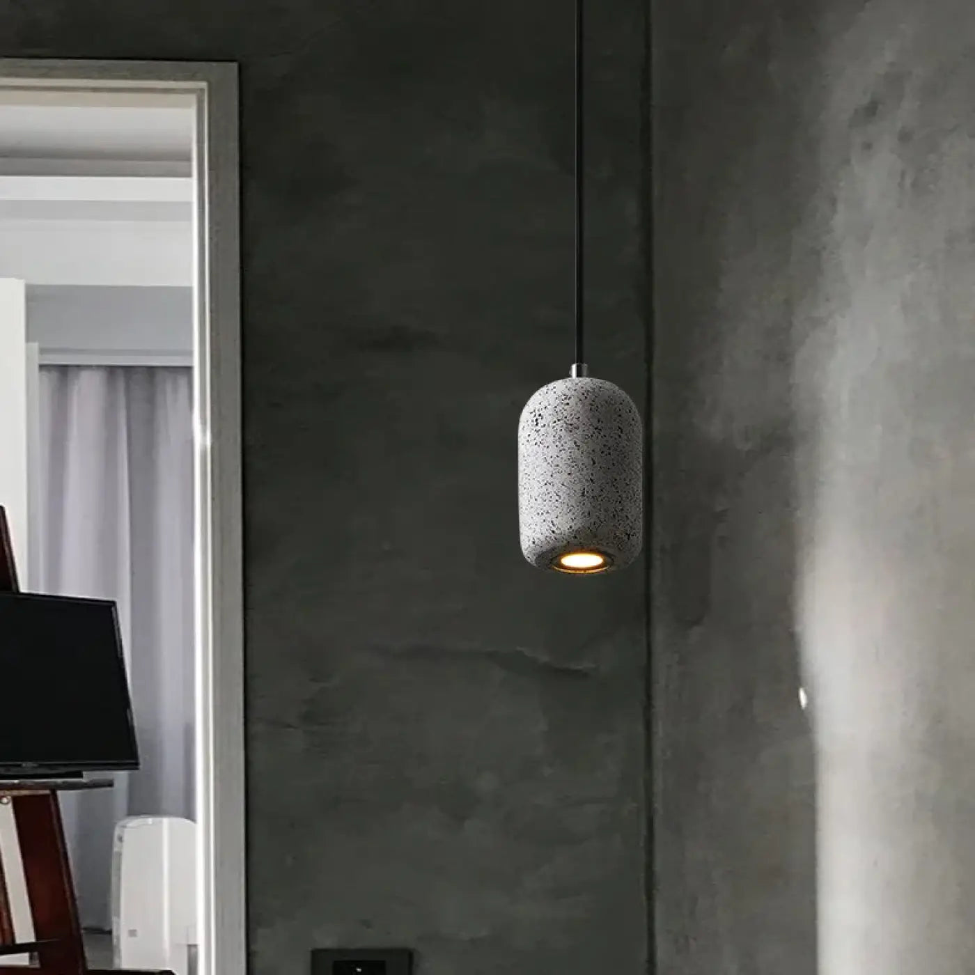 Terrazzo Cylinder Pendant Light Stone Metal E27 Black White Grey