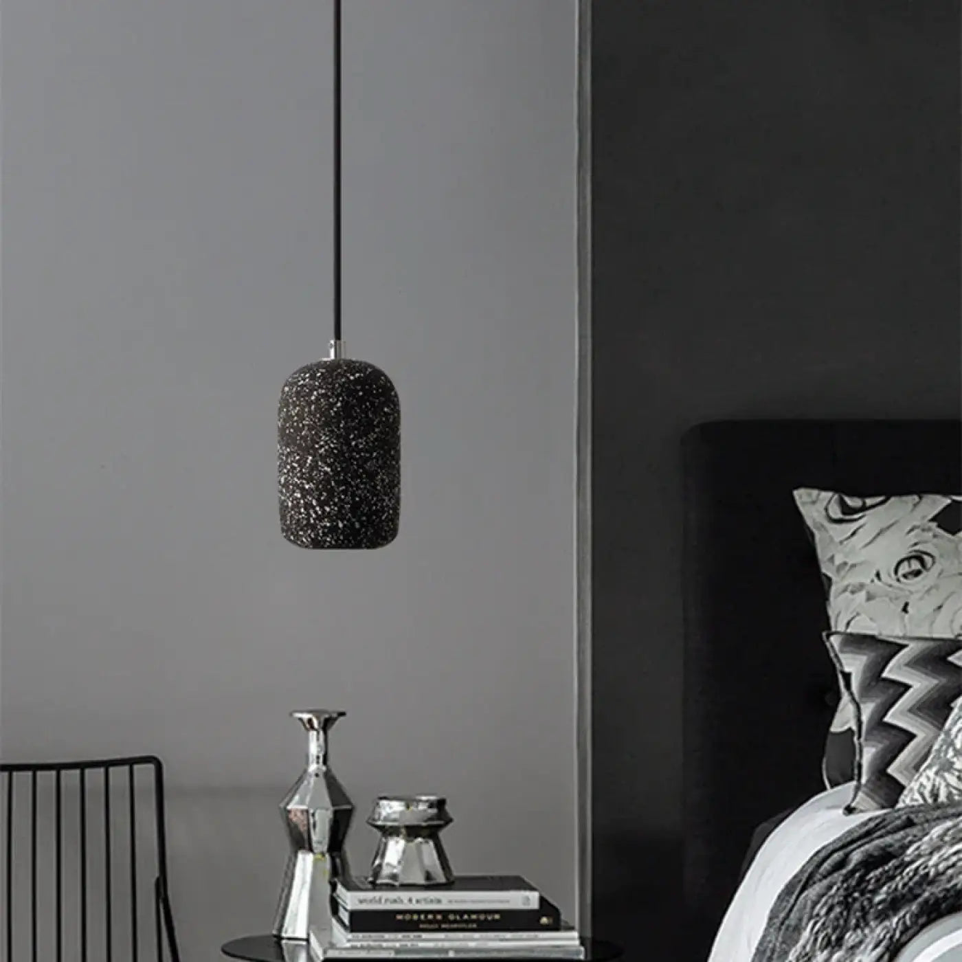 Terrazzo Cylinder Pendant Light Stone Metal E27 Black White Grey