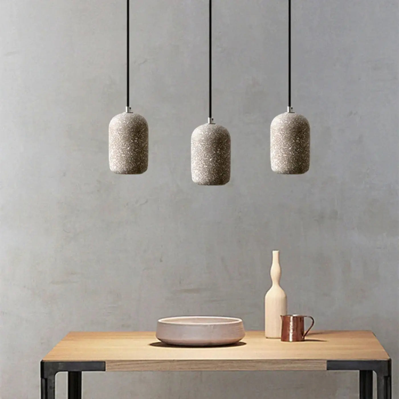 Terrazzo Cylinder Pendant Light Stone Metal E27 Black White Grey