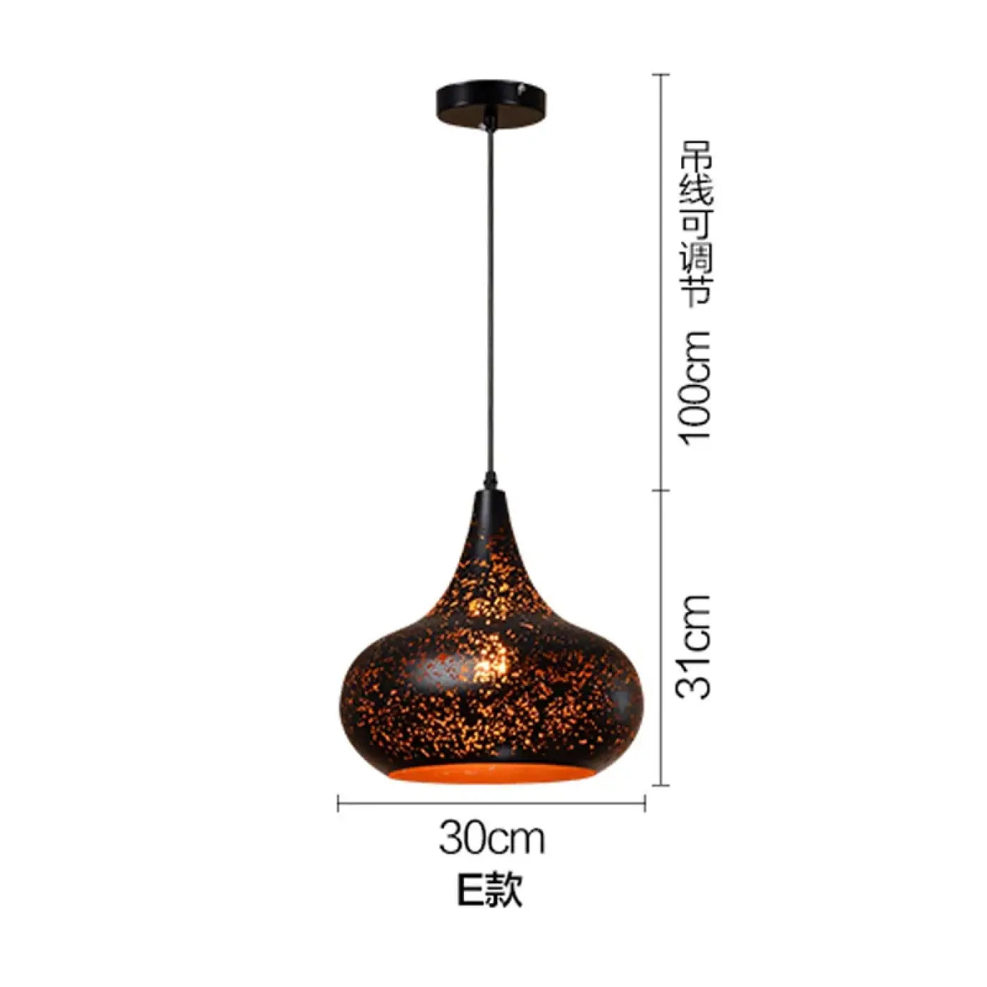 Matte Black Artistic Pendant Light E27 IP65 — 7 Shapes, 3000K LED Included