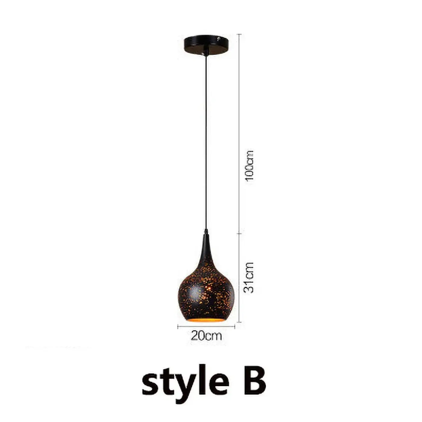 Matte Black Artistic Pendant Light E27 IP65 — 7 Shapes, 3000K LED Included