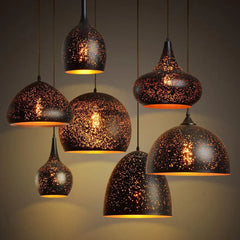 Matte Black Artistic Pendant Light E27 IP65 — 7 Shapes, 3000K LED Included