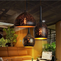 Matte Black Artistic Pendant Light E27 IP65 — 7 Shapes, 3000K LED Included