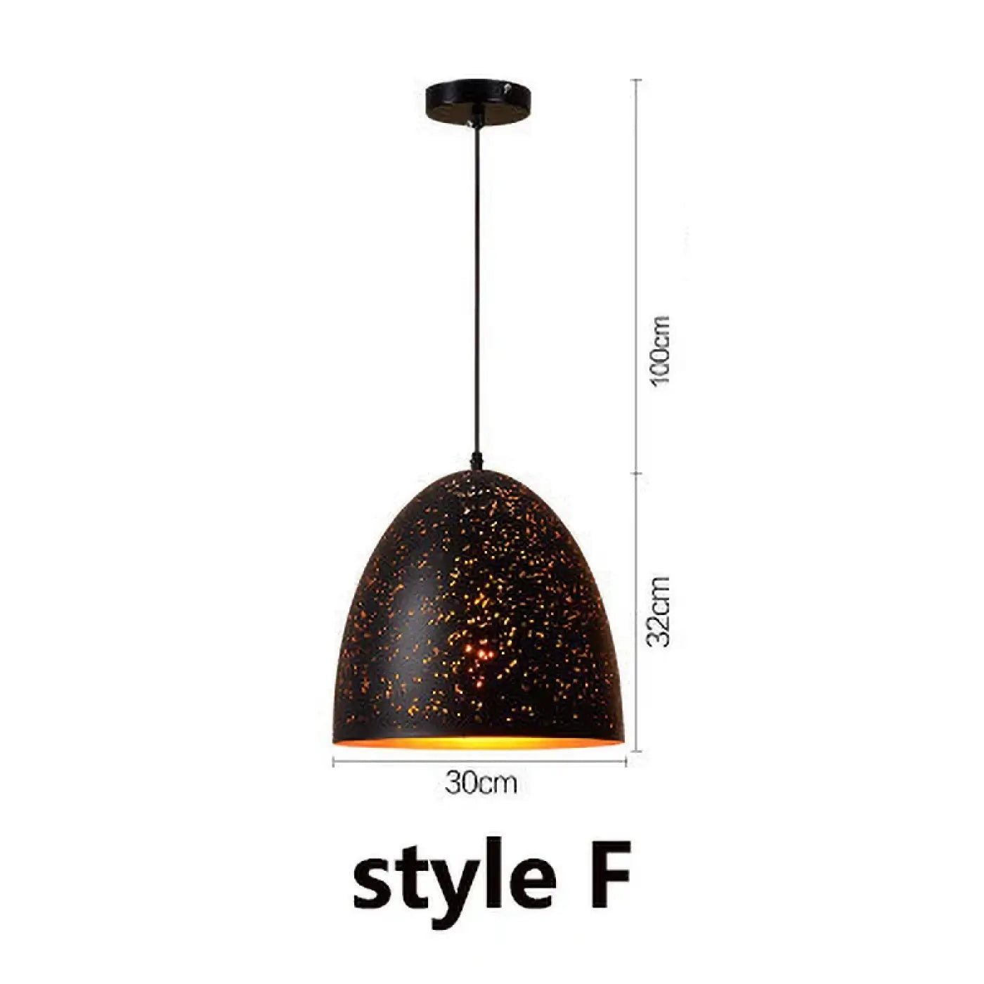 Matte Black Artistic Pendant Light E27 IP65 — 7 Shapes, 3000K LED Included