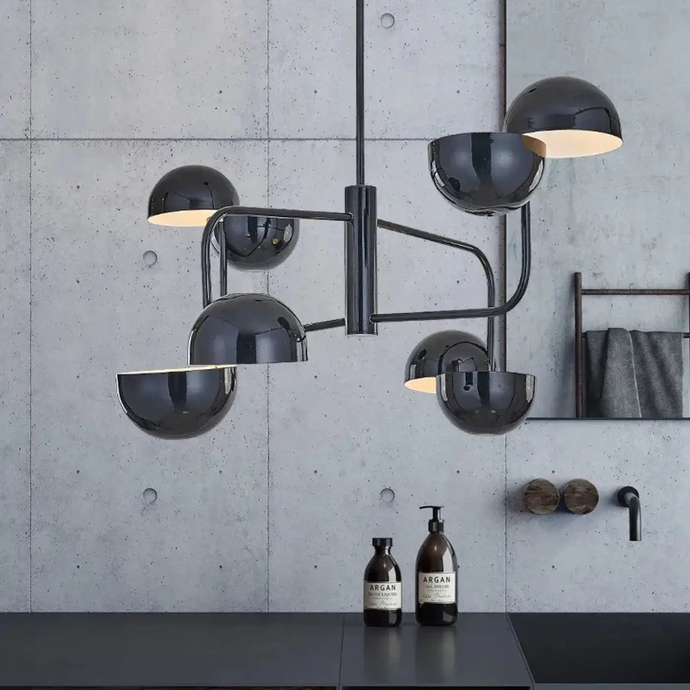 Black Chrome Mirror Ball Pendant Light E27 8-Head Dimmable