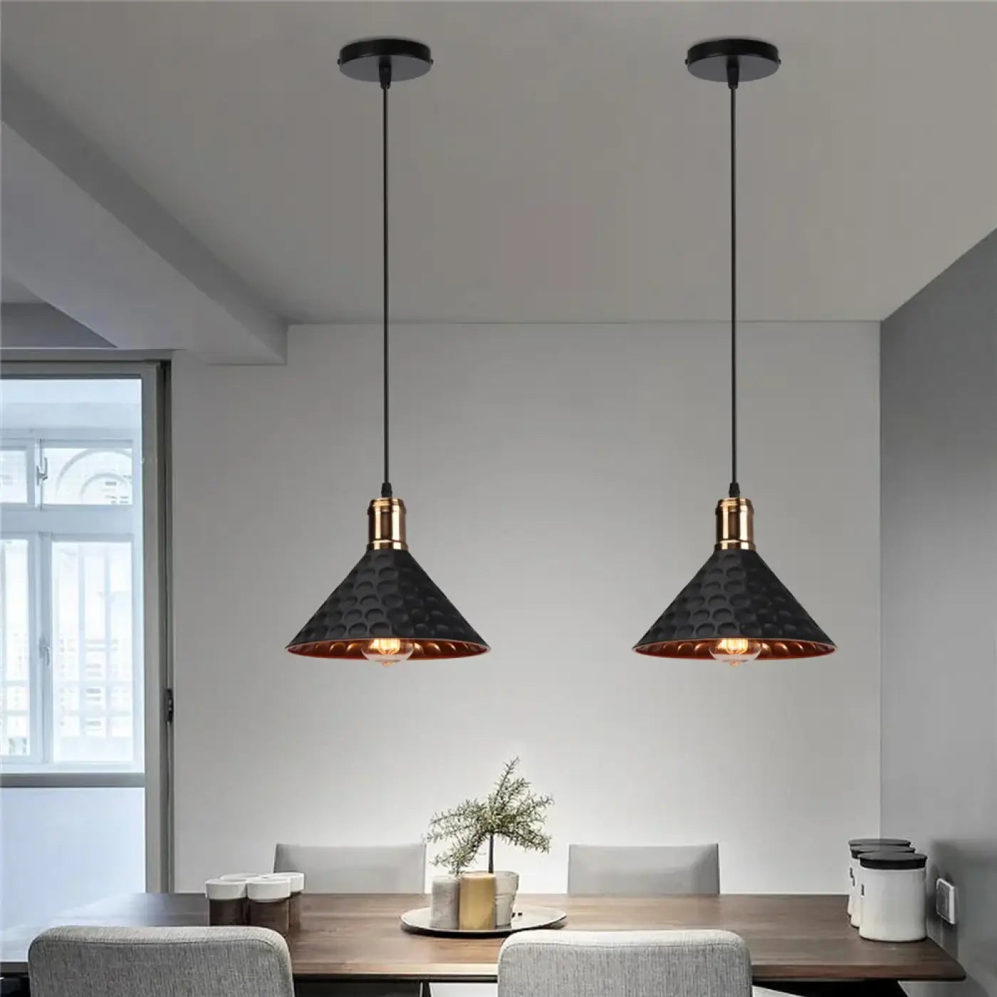 Hammered Metal Pendant Light E27 Black White Grey Gold