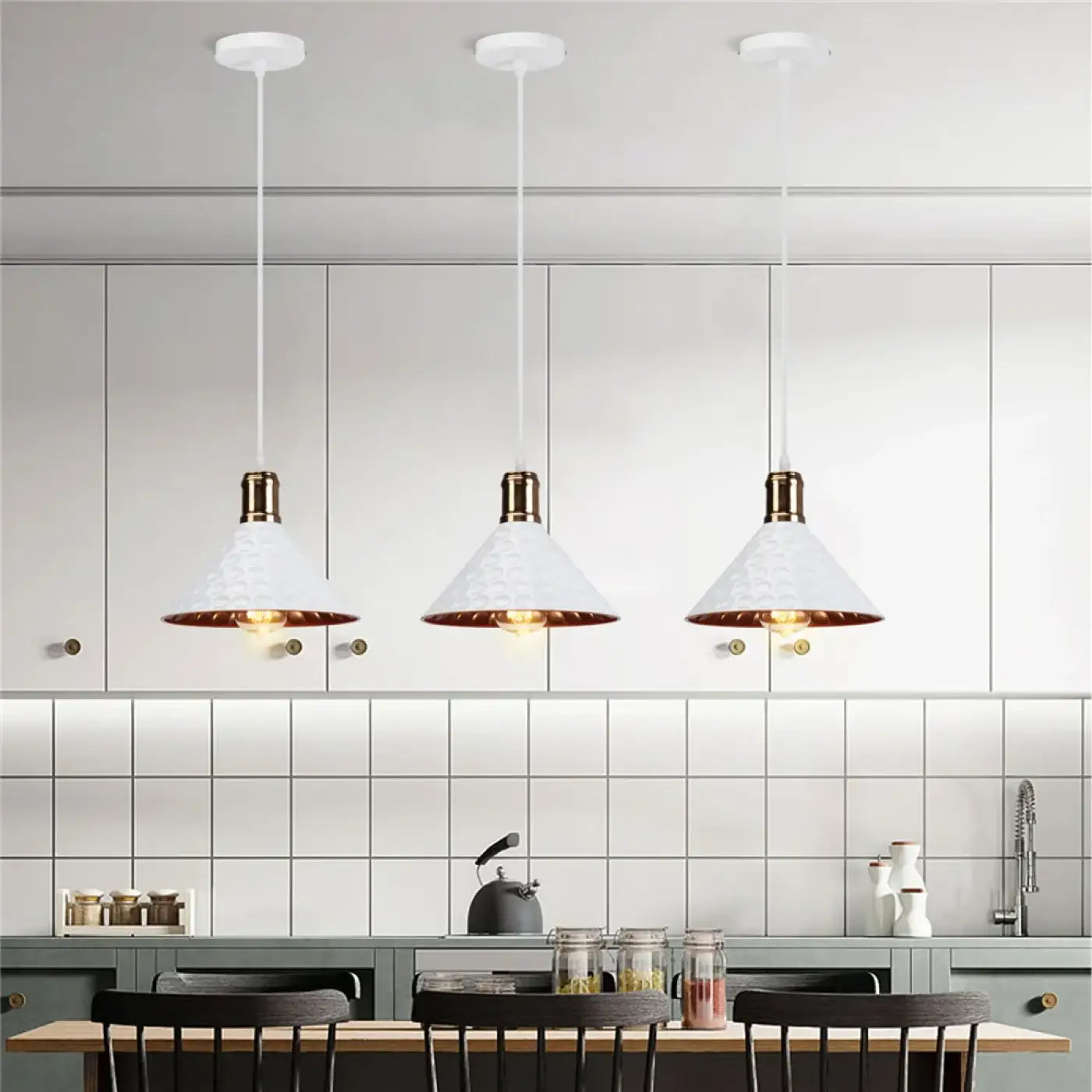 Hammered Metal Pendant Light E27 Black White Grey Gold