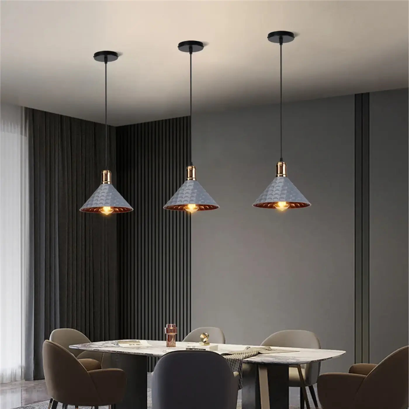 Hammered Metal Pendant Light E27 Black White Grey Gold