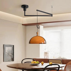 Amber Glass Dome Pendant Light Wood Acrylic E27 Dimmable Brown
