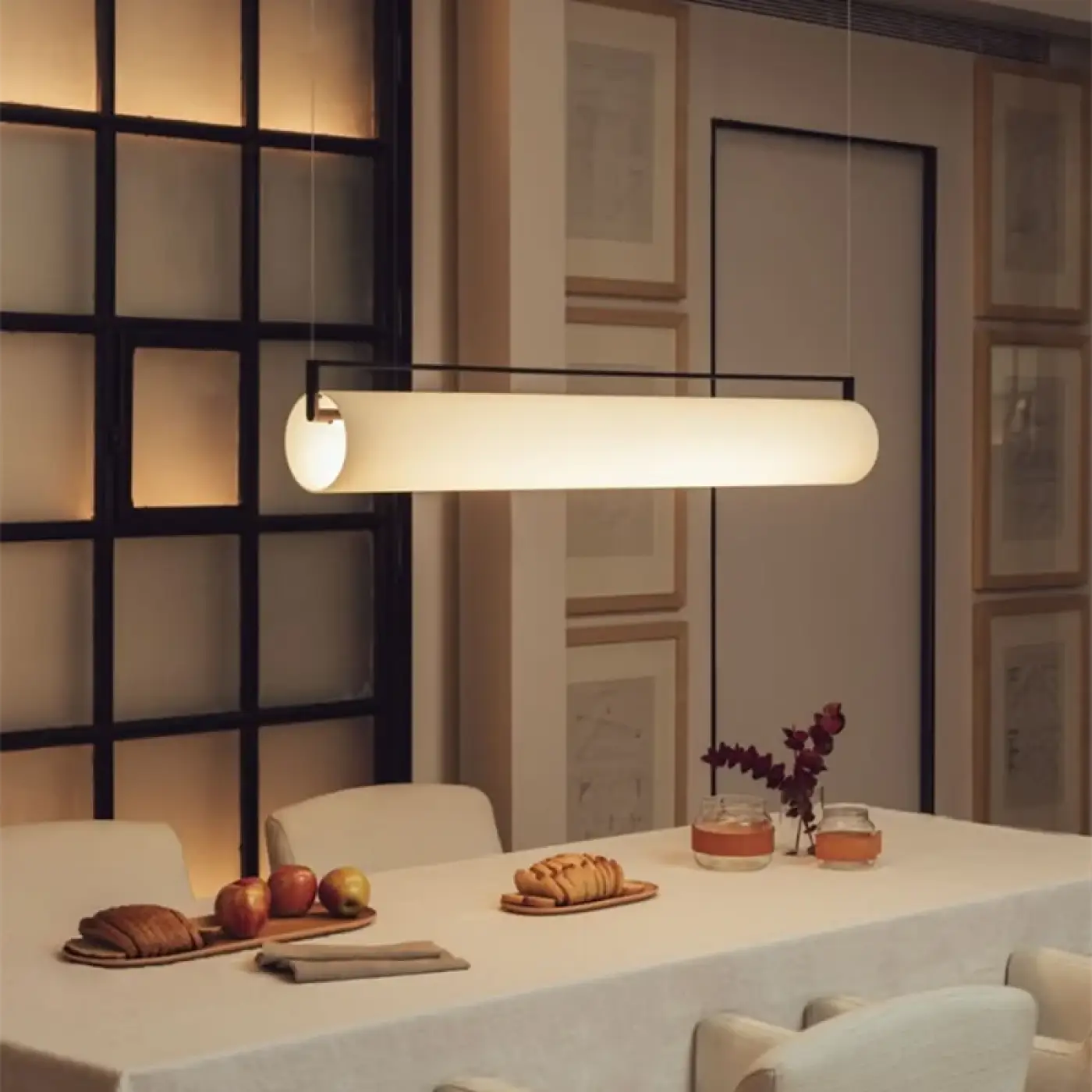 Opaline Linear Pendant Light Integrated LED Black White