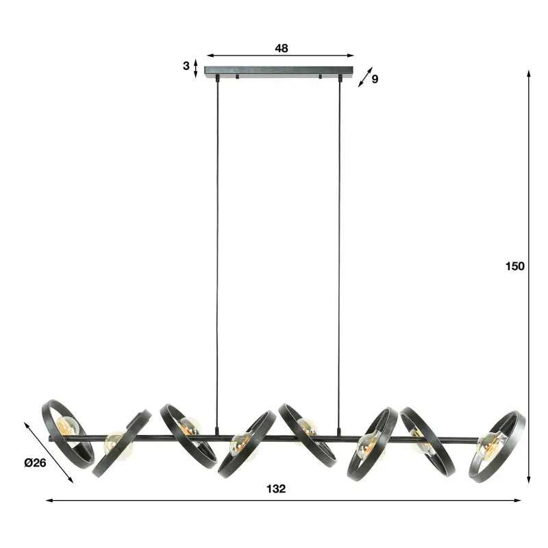 Industrial Ring Pendant Light 8 Rotatable Metal Shades E27 W160cm