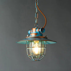 Blue Aged Metal Cage Pendant Light E27 Industrial Retro 28cm