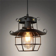 Industrial Lantern Pendant Light Black Metal Glass E27