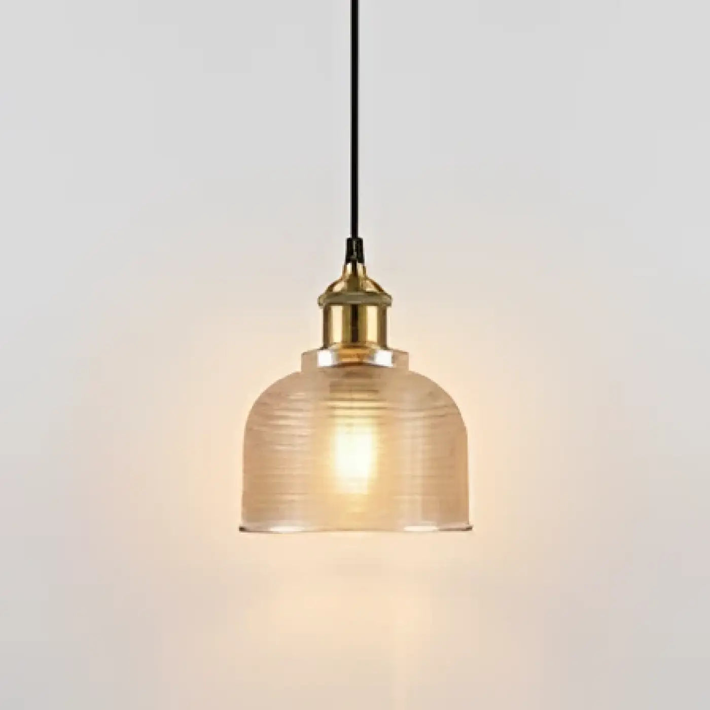 Industrial Ribbed Glass Pendant Light E27 Metal Bulb Included 14×17.5 cm