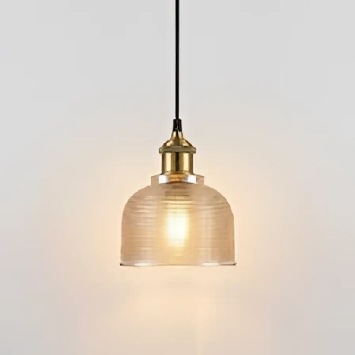 Industrial Ribbed Glass Pendant Light E27 Metal Bulb Included 14×17.5 cm