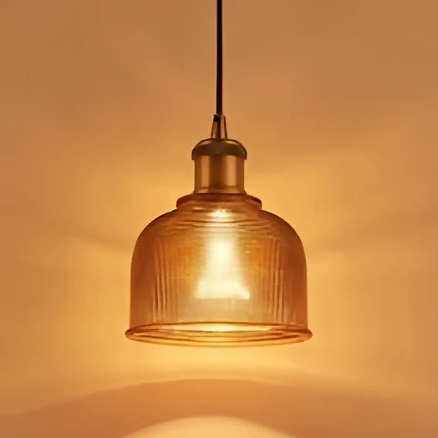 Industrial Ribbed Glass Pendant Light E27 Metal Bulb Included 14×17.5 cm