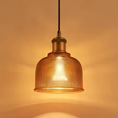 Industrial Ribbed Glass Pendant Light E27 Metal Bulb Included 14×17.5 cm
