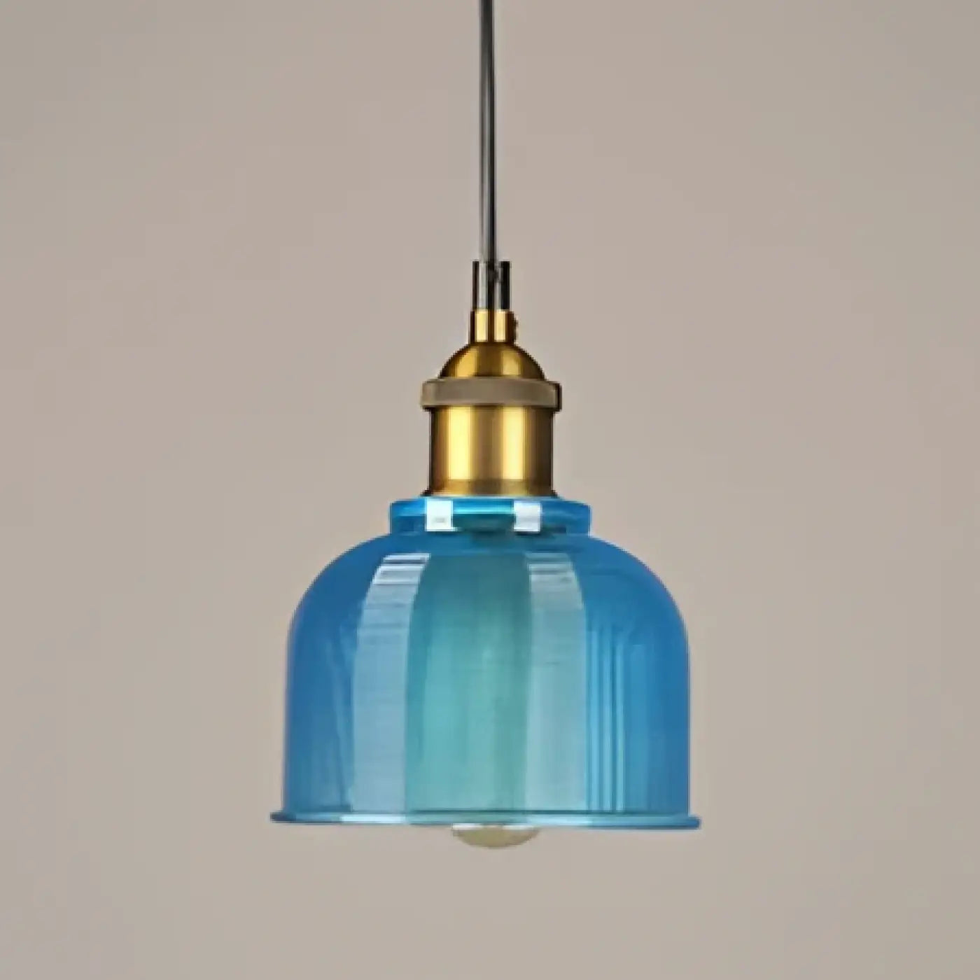 Industrial Ribbed Glass Pendant Light E27 Metal Bulb Included 14×17.5 cm