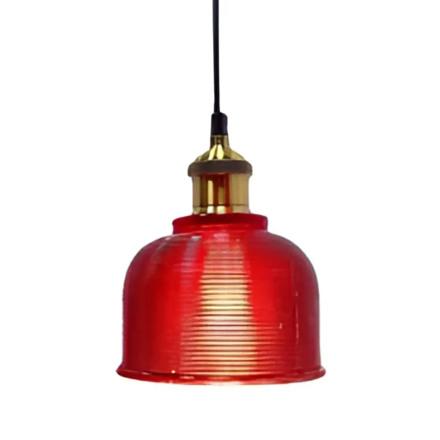 Industrial Ribbed Glass Pendant Light E27 Metal Bulb Included 14×17.5 cm