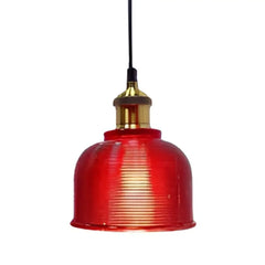 Industrial Ribbed Glass Pendant Light E27 Metal Bulb Included 14×17.5 cm