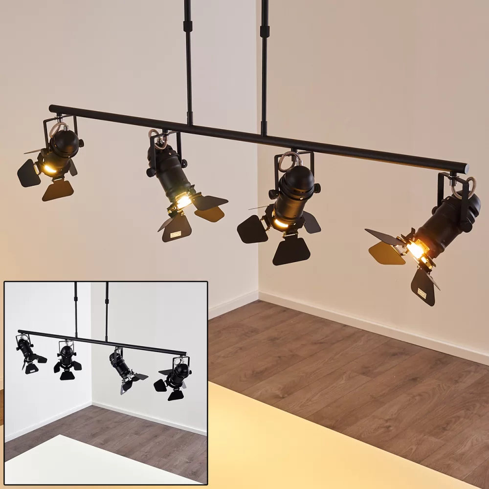 Industrial Spotlight Chandelier Black Metal Barn Doors 4×GU10