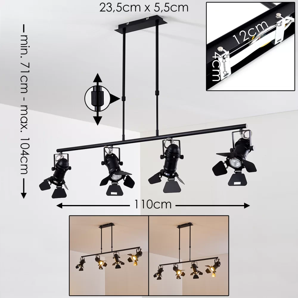 Industrial Spotlight Chandelier Black Metal Barn Doors 4×GU10