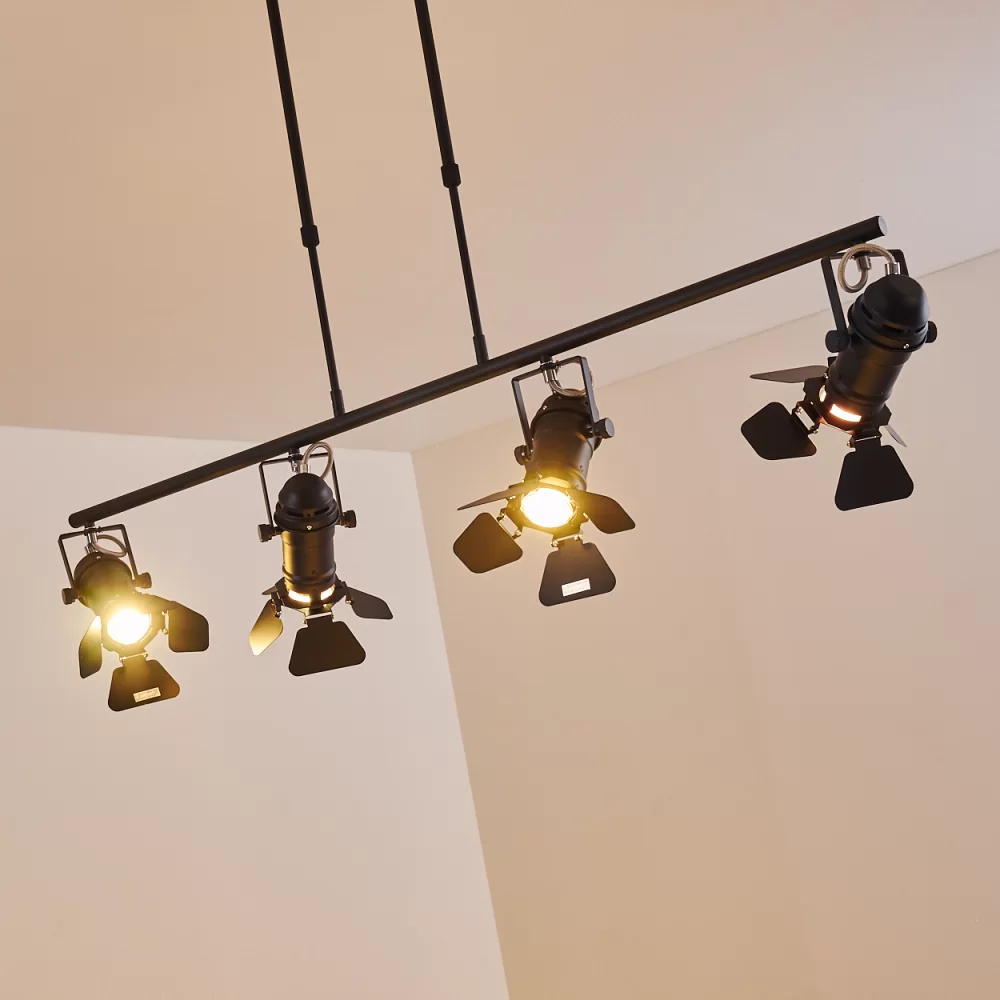 Industrial Spotlight Chandelier Black Metal Barn Doors 4×GU10