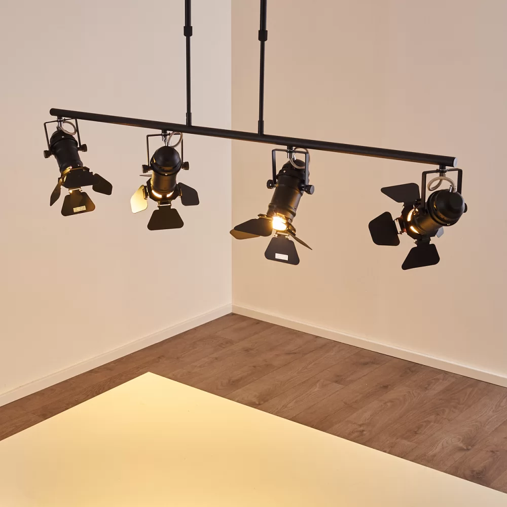 Industrial Spotlight Chandelier Black Metal Barn Doors 4×GU10