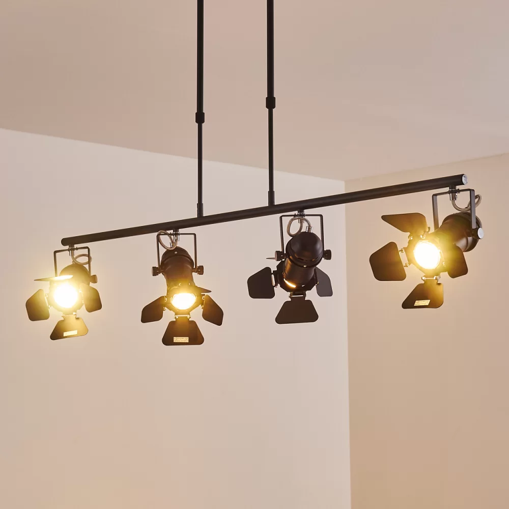 Industrial Spotlight Chandelier Black Metal Barn Doors 4×GU10