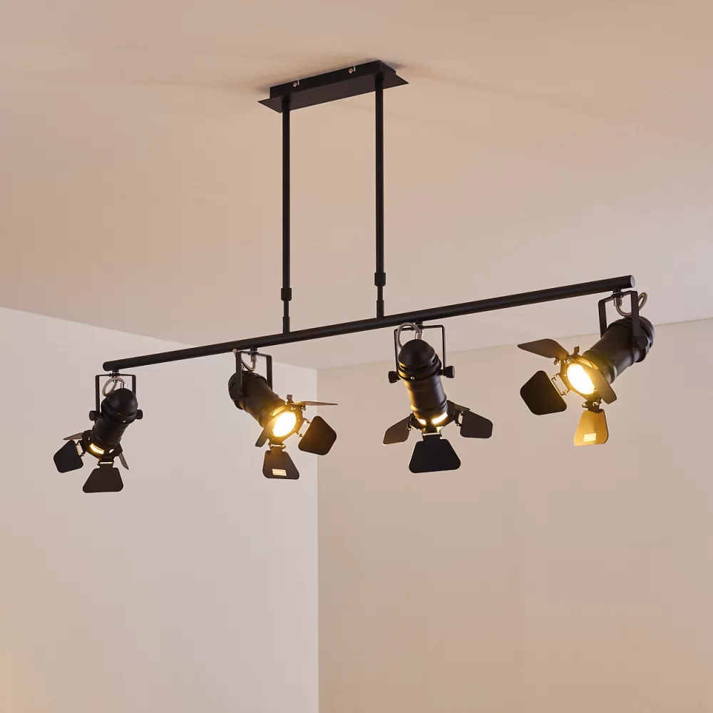 Industrial Spotlight Chandelier Black Metal Barn Doors 4×GU10