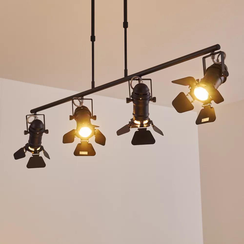 Industrial Spotlight Chandelier Black Metal Barn Doors 4×GU10