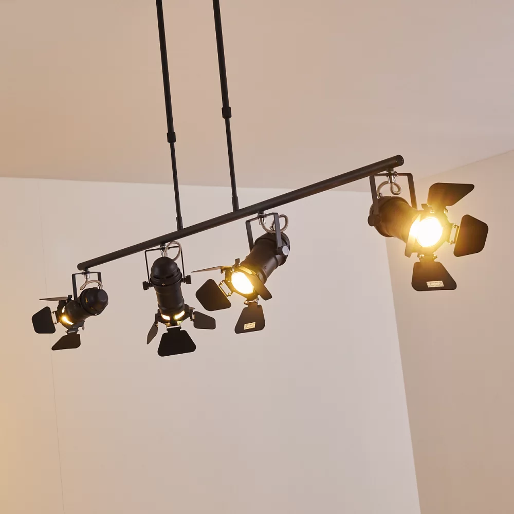 Industrial Spotlight Chandelier Black Metal Barn Doors 4×GU10