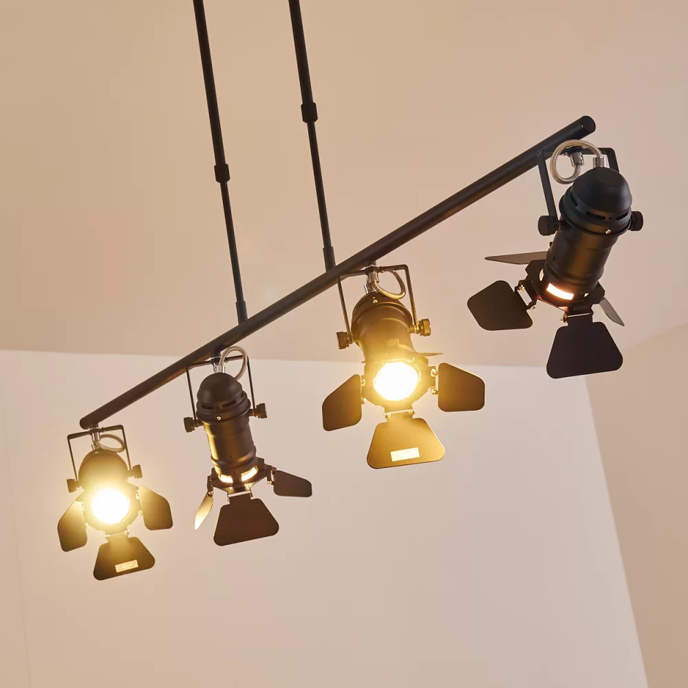 Industrial Spotlight Chandelier Black Metal Barn Doors 4×GU10