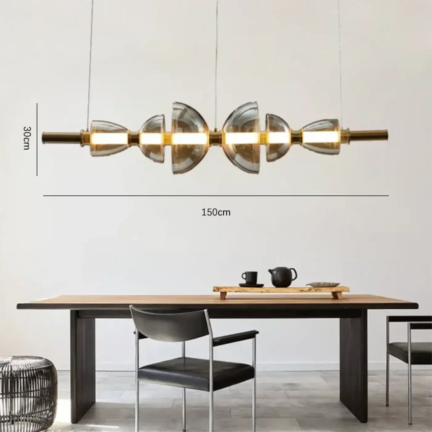 Gold Metal Glass Linear Pendant Light LED Modern Industrial 150cm